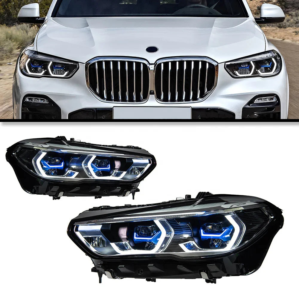 X5 G05 G18 X6 G06 Pre-LCI Upgrade White-Yellow Switch Projector Laser Style LED Headlights for BMW 2019-2022 Plug and Pl