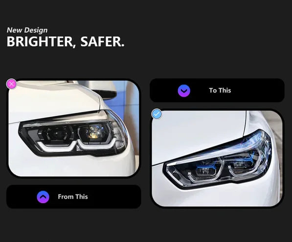 X5 G05 G18 X6 G06 Pre-LCI Upgrade White-Yellow Switch Projector Laser Style LED Headlights for BMW 2019-2022 Plug and Play