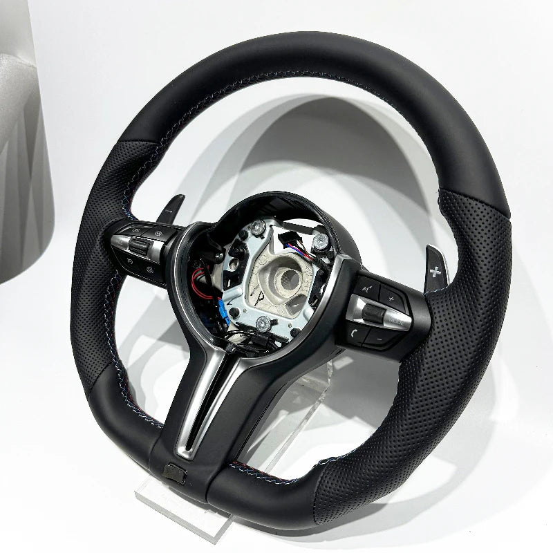 Full Leather Steering Wheel for BMW F10 F20 F25 F30 F36 F06 F22 F21 M3 M5 – Flat Bottom