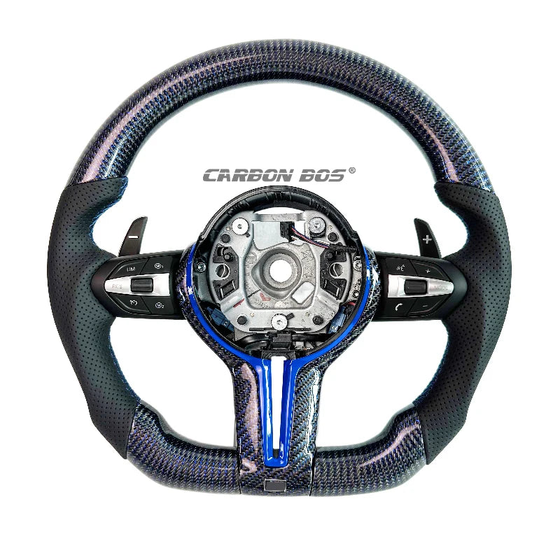 Carbon Fiber Steering Wheel for BMW F06 F20 F22 F30 F36 F15 F25 F16 M3 M4 M5 – Blue/Gold Accents
