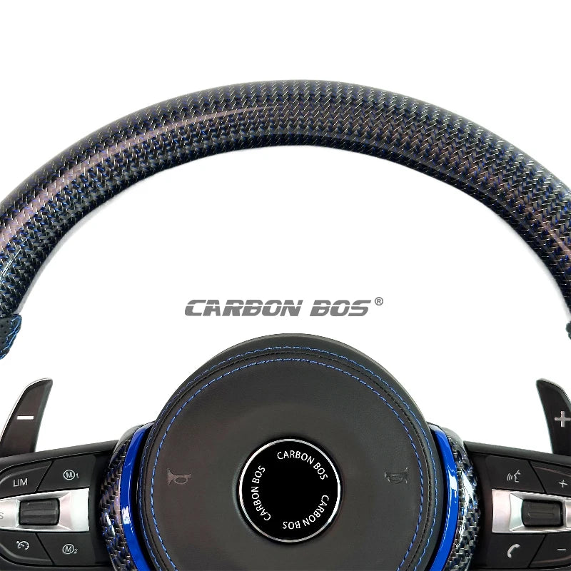 Carbon Fiber Steering Wheel for BMW F06 F20 F22 F30 F36 F15 F25 F16 M3 M4 M5 – Blue/Gold Accents