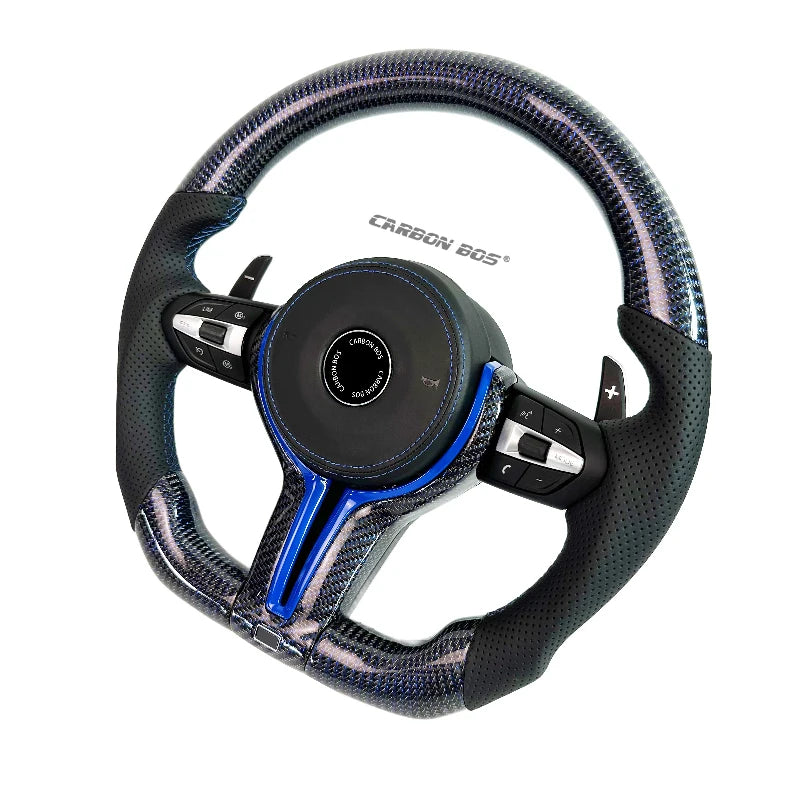 Carbon Fiber Steering Wheel for BMW F06 F20 F22 F30 F36 F15 F25 F16 M3 M4 M5 – Blue/Gold Accents