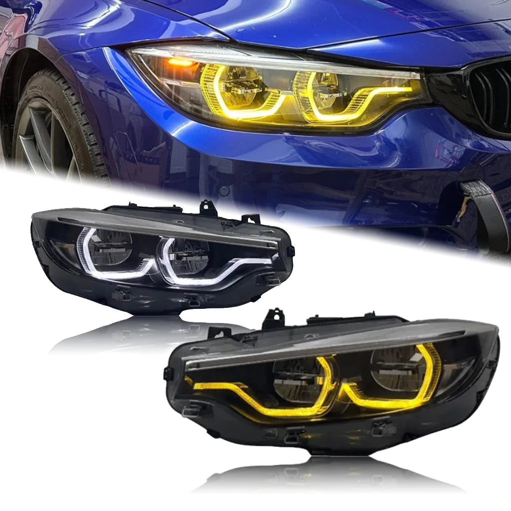 4 Series F32 F33 F36 F80 M3 F82 M4 LED White/Yellow IKON Style Headlights for BMW 425i 428i 430i 435i Front Lamp 6/9/10 