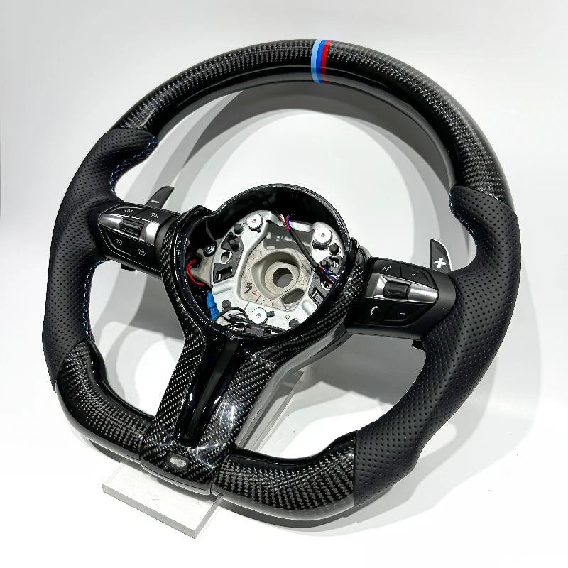 Carbon Fiber & Perforated Leather Steering Wheel for BMW F10 F20 F25 F30 F36 F06 F22 F21 M3 – Flat Bottom