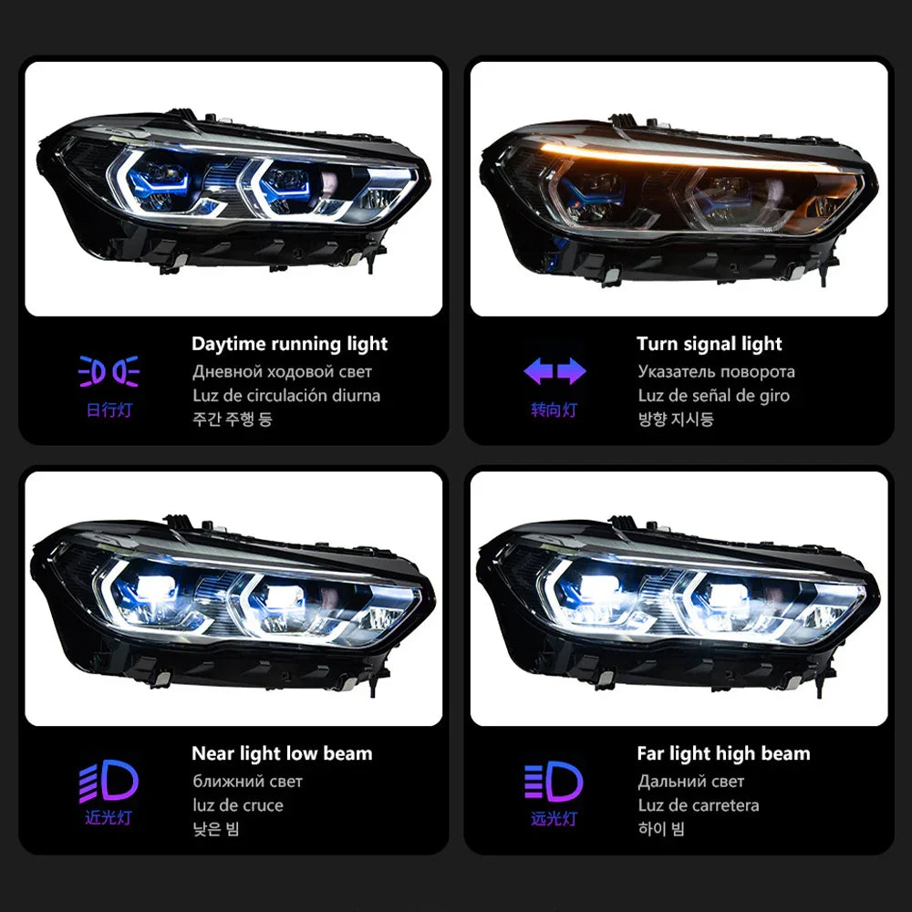 X5 G05 G18 X6 G06 Pre-LCI Upgrade White-Yellow Switch Projector Laser Style LED Headlights for BMW 2019-2022 Plug and Play