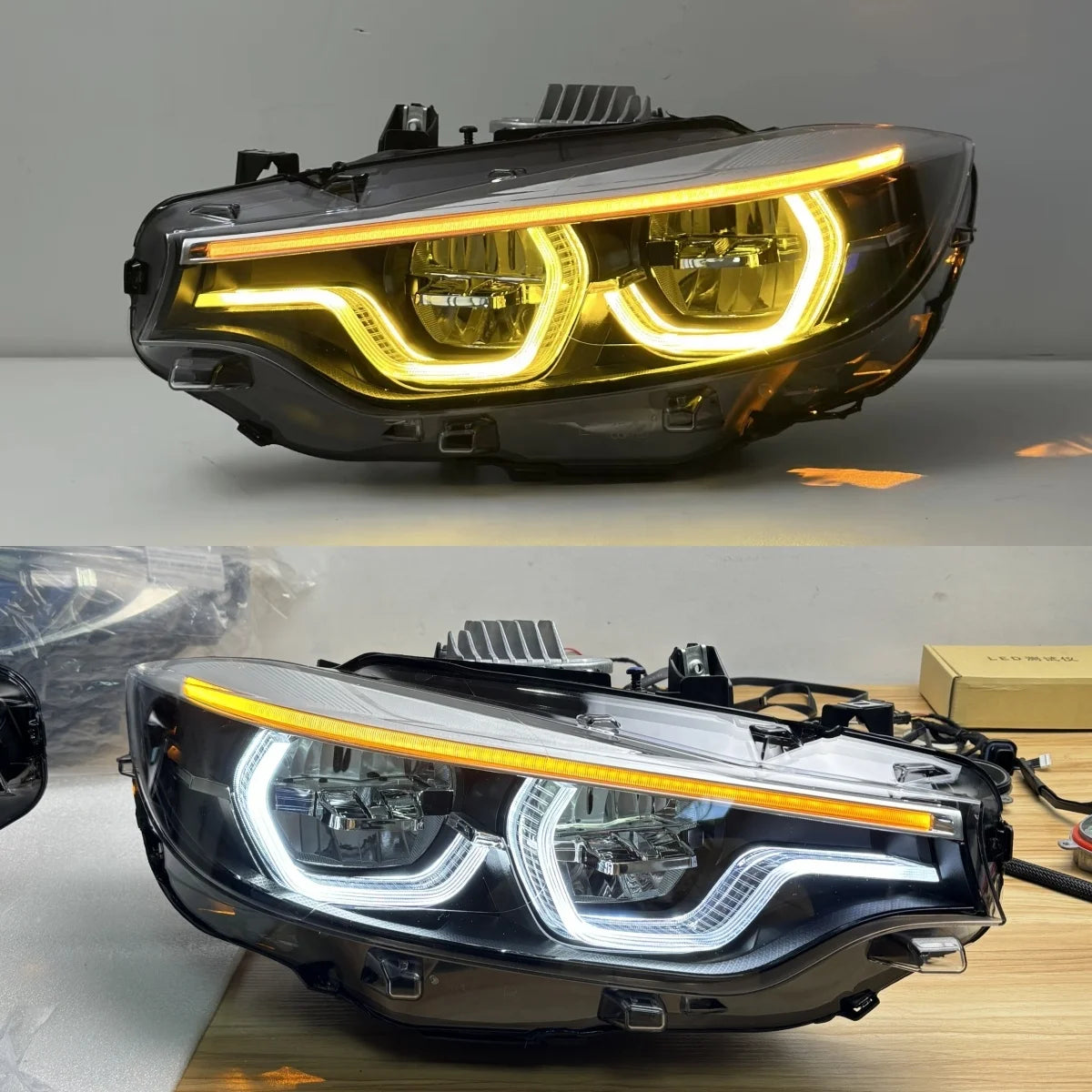 IKON V2 Style F32 F33 F36 4 Series F80 M3 F82 M4 LED Dual Color White/Yellow Headlights for BMW 425i 428i 430i 435i